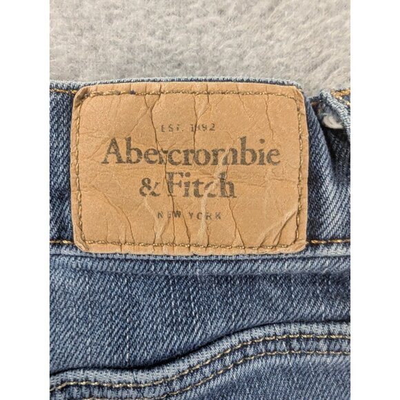 Abercrombie Fitch Jeans Womens SZ 6 Blue Slim Straight Raw Hem Faded Whiskers - Picture 11 of 14
